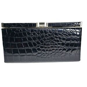 ANN Taylor LOFT Black Croc Patent Faux Leather Rectangle Clutch
